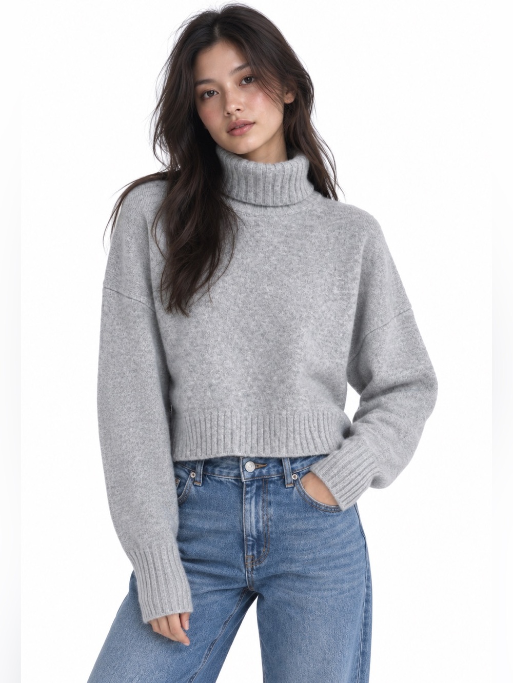 Rachel Zoe 70% merino wool 30% cashmere gray women's turtleneck sweater size M